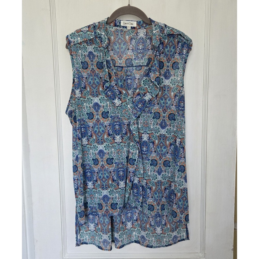 Eden and Olivia Women's Sleeveless V-neck‎ Top Colorful Abstract Design Size XL